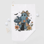 Patchwork Halloween Ghost Black Cat Essential T-Sh Golfhanddoek (Insitu)