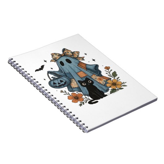 Patchwork Halloween Ghost Black Cat Essential T-Sh Notitieboek (Rechterzijde)