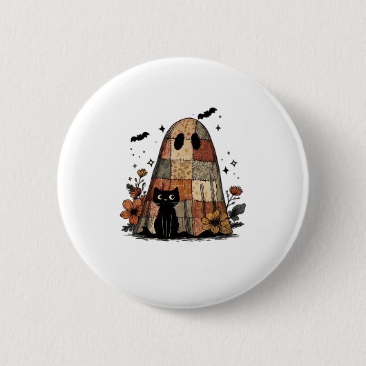 Patchwork Halloween Ghost black cat Essential T-Sh Ronde Button 5,7 Cm (Voorkant)