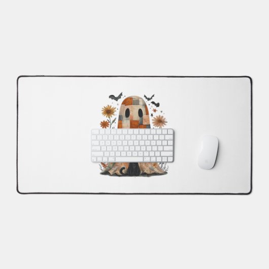 Patchwork Halloween Ghost en Cat, Retro Spooky F Bureaumat (Keyboard & Muis)