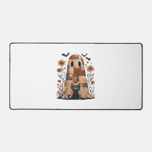 Patchwork Halloween Ghost en Cat, Retro Spooky F Bureaumat (Voorkant)