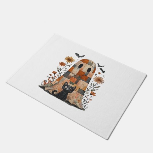 Patchwork Halloween Ghost en Cat, Retro Spooky F Deurmat (Schuin)