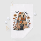 Patchwork Halloween Ghost en Cat, Retro Spooky F Golfhanddoek (Insitu)