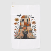 Patchwork Halloween Ghost en Cat, Retro Spooky F Golfhanddoek (Voorkant)