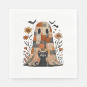 Patchwork Halloween Ghost en Cat, Retro Spooky F Servet (Voorkant)