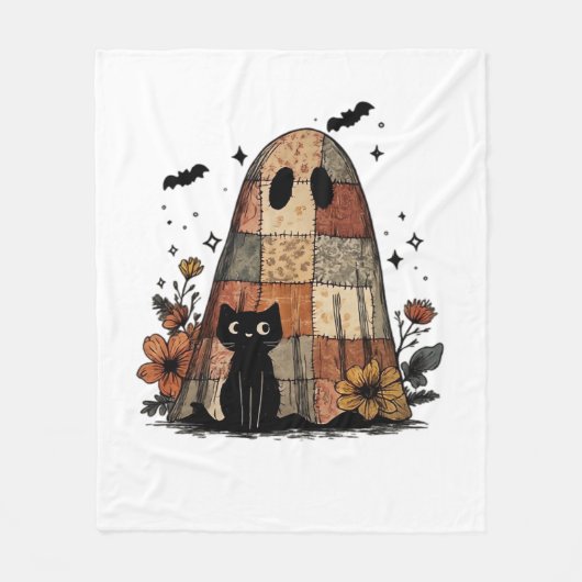Patchwork Halloween Ghost zwarte kat Essential T-S Fleece Deken (Voorkant)