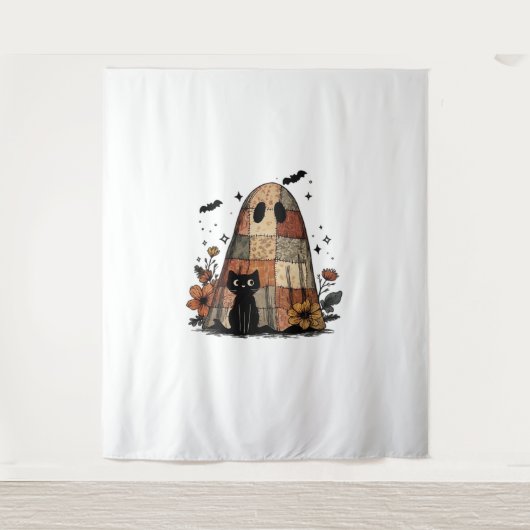Patchwork Halloween Ghost zwarte kat Essential T-S Wandkleed (Voorkant)