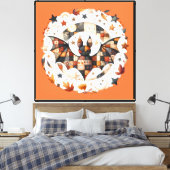 Patchwork Halloween-vleermuis in herfstkleuren Canvas Afdruk (Insitu (Slaapkamer))