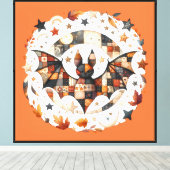 Patchwork Halloween-vleermuis in herfstkleuren Canvas Afdruk (Insitu (Houten vloer))