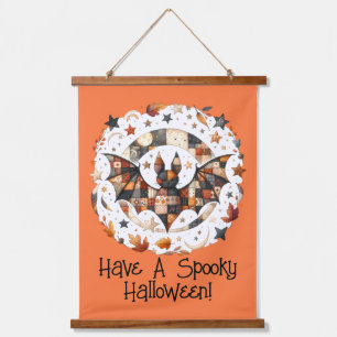 Patchwork Halloween-vleermuis in herfstkleuren Hangend Wandkleed