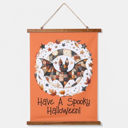Patchwork Halloween-vleermuis in herfstkleuren Hangend Wandkleed (Voorkant)