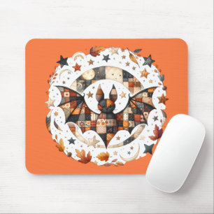 Patchwork Halloween-vleermuis in herfstkleuren Muismat