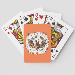 Patchwork Halloween-vleermuis in herfstkleuren Pokerkaarten