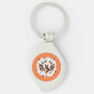 Patchwork Halloween-vleermuis in herfstkleuren Sleutelhanger