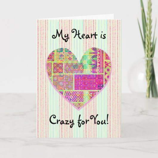 Patchwork Hart Crazy Quilt Gevoelens van Liefde Kaart (Voorkant)