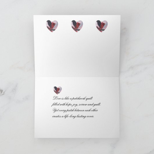 Patchwork-hart Ik hou van je met gedicht Feestdagen Kaart (Binnen)