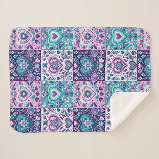 Patchwork Hart Quilt Sherpa Deken (Voorkant (horizontaal))