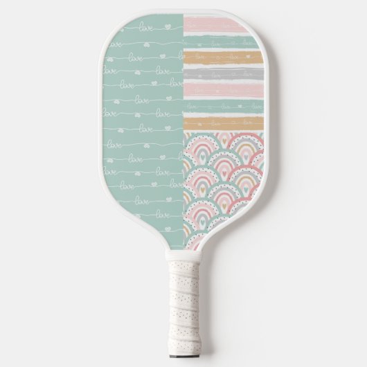 Patchwork hart regenboog pastel - Pickleball Paddl Paddle (Voorkant)