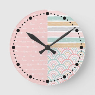 Patchwork Harten Regenbogen Pastel Roze Wandklok