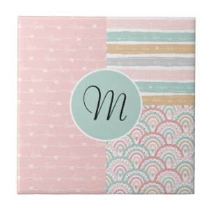 Patchwork Harten Regenboog Monogram Keramische Teg Tegeltje