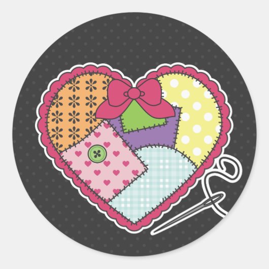 Patchwork Heart Ronde Sticker (Voorkant)