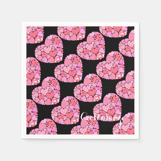 Patchwork Hearts Black Napkins Servet (Voorkant)