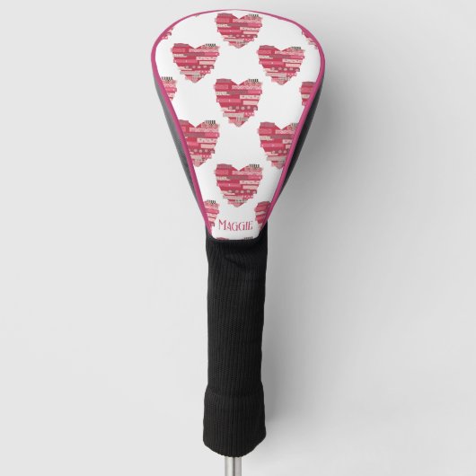 Patchwork Hearts in roze en rode golfhoofd Hoesje Golfheadcover (Voorkant)