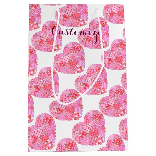 Patchwork Hearts White Gift Bag Medium Cadeauzakje (Voorkant)