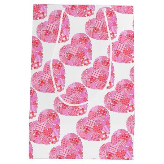 Patchwork Hearts White Gift Bag Medium Cadeauzakje (Achterkant)