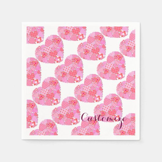 Patchwork Hearts White Napkins Servetten (Voorkant)
