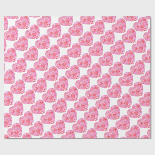 Patchwork Hearts White Wrapping Paper Cadeaupapier (Vlak)