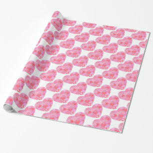 Patchwork Hearts White Wrapping Paper Cadeaupapier