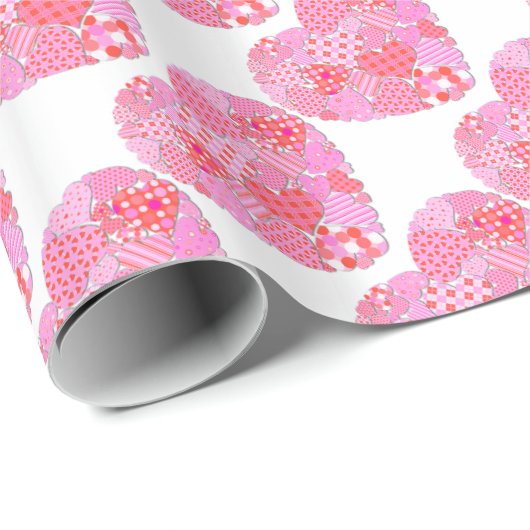 Patchwork Hearts White Wrapping Paper Cadeaupapier (Rol Hoek)