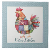 Patchwork Hen en Blue Polka Dots Keramische Tegel Tegeltje (Voorkant)