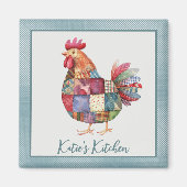 Patchwork Hen en Blue Polka Dots Magneet (Voorkant)