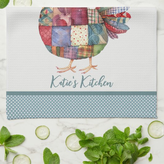 Patchwork Hen en Blue Polka Dots Theedoek (Gevouwen)