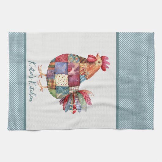 Patchwork Hen en Blue Polka Dots Theedoek (Horizontaal)
