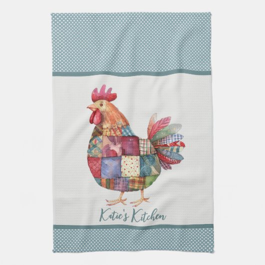 Patchwork Hen en Blue Polka Dots Theedoek (Verticaal)