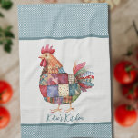 Patchwork Hen en Blue Polka Dots Theedoek<br><div class="desc">Een leuke kleine kip thema keukendoek die is gepersonaliseerd met jouw naam. Hen is gemaakt in een kleurrijke patchwork patterned design met een kleine stip achtergrond in blauw. Bekijk andere keukendecoratie-items in hetzelfde ontwerp collectie.</div>