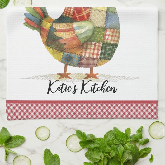 Patchwork Hen en Red Gingham Theedoek (Gevouwen)