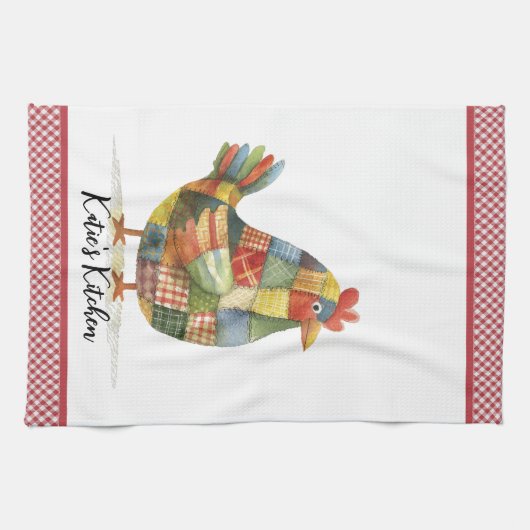 Patchwork Hen en Red Gingham Theedoek (Horizontaal)