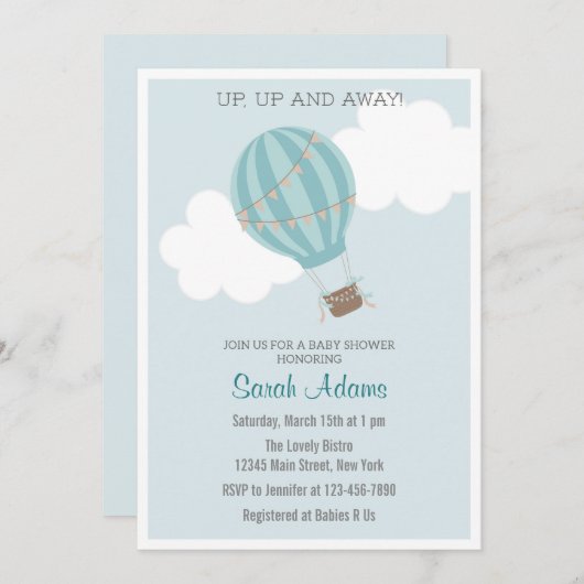 Patchwork hete luchtballon Baby shower uitnodiging (Voorkant / Achterkant)