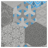 Patchwork Hexagons Blue en Grey Stof (Close Up)