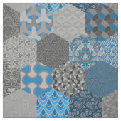 Patchwork Hexagons Blue en Grey Stof (Swatch)