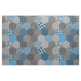 Patchwork Hexagons Blue en Grey Stof