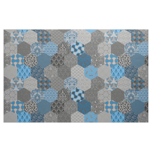 Patchwork Hexagons Blue en Grey Stof (Fat Quarter)