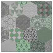 Patchwork Hexagons Green en Grey Stof (Swatch)