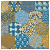 Patchwork Hexagons Mustard en Navy Stof (Swatch)