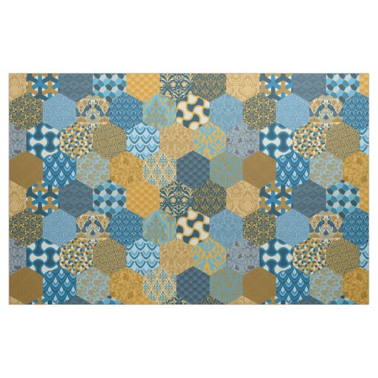 Patchwork Hexagons Mustard en Navy Stof (Fat Quarter)