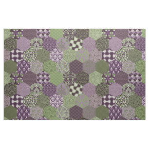 Patchwork Hexagons Paars en Green Stof